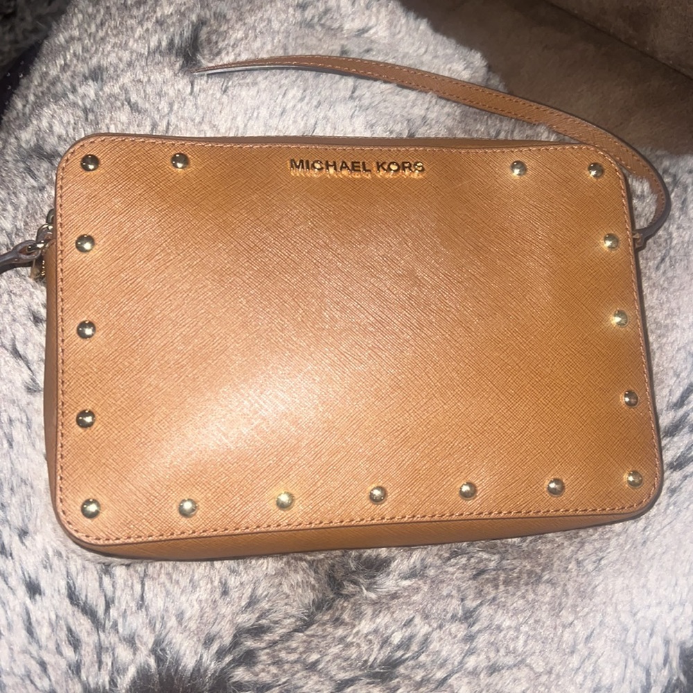 Micheal Kors leather crosses body bag with gold studs new with dust bag